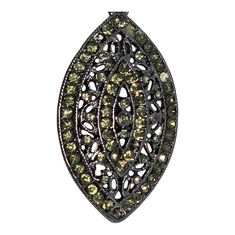 Green‎ Rhinestone Evil Eye Drop Earrings Black Gunmetal Dangle Statement - Picture 2 of 9